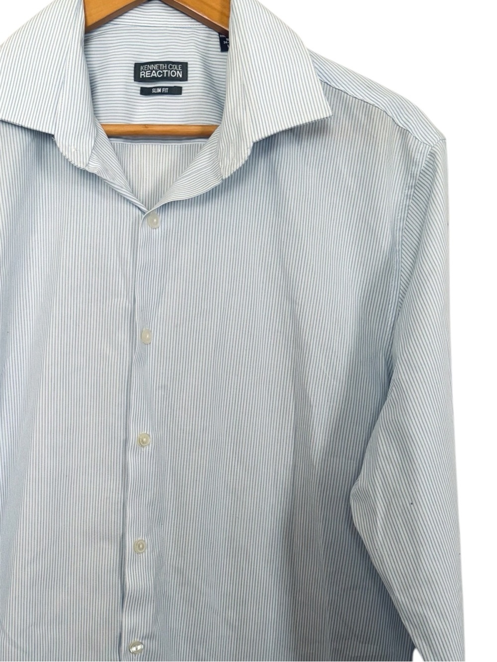 💥 Kenneth Cole Reaction Slim Fit Light Blue Pinstripe Dress Shirt